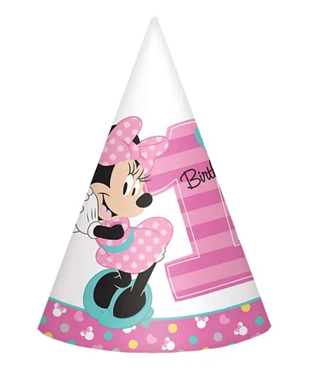 Party Centre Minnie's Fun To Be One Paper Cone Hats Multicolor - Pack of 8