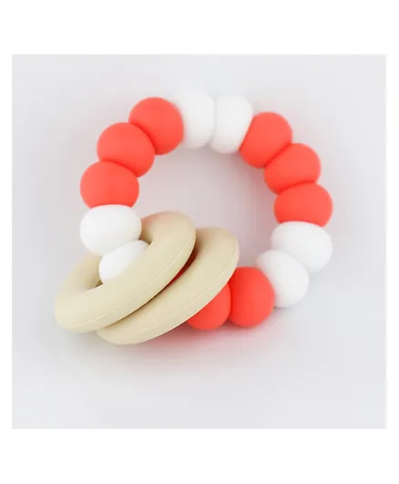 Desert Chomps Vera Summer Time Silicone & Wooden Teether - Coral & Pearls