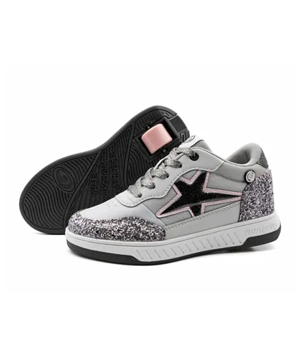 Breezy Rollers Star Sequin Embellished Lace Up Shoes With Wheels - Grey