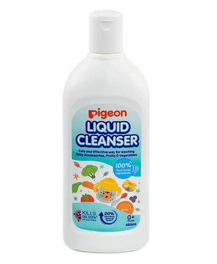 Pigeon Liquid Cleanser 450mL - 100% Food Grade, Edible Ingredients, Kills 99.99% Germs, Safe for Bottles & Feeding Accessories