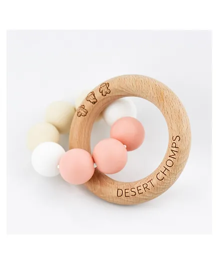 Desert Chomps Bubble Gum Silicone & Wooden Teether - Peaches & Cream