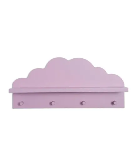 PAN Home Cloudy Kids Wooden Wall Shelf With Hooks - Pink