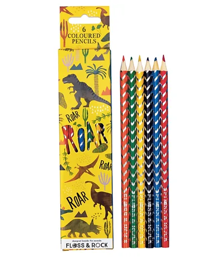 عبوة فلوس آند روك ديناصور من 6 أقلام رصاص - متعددة الألوان