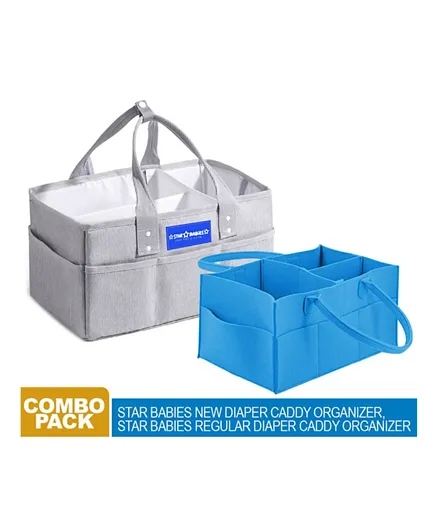 Star Babies Diaper Caddy Organizer Pack of 2 - Grey & Blue