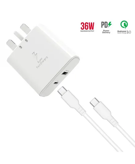 Trands 36W Charger With Type C Cable - White