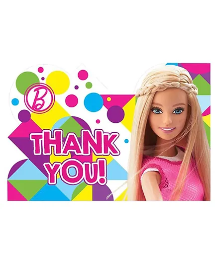 Party Centre Barbie Sparkle Postcard Thank You Cards - 8 Pieces