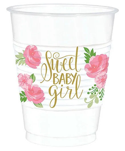 Party Centre Floral Baby Girl Plastic Cups - Pack of 25