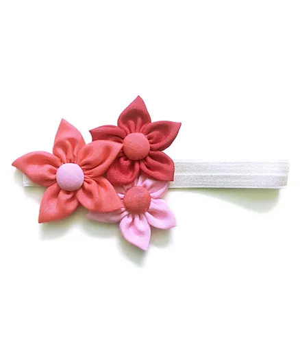Brain Giggles Homemade 3 Flower Bunch Hairband – Red & Pink