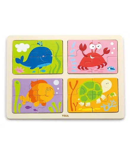 Viga Wooden 4 Puzzle in 1 Sea - Multicolour