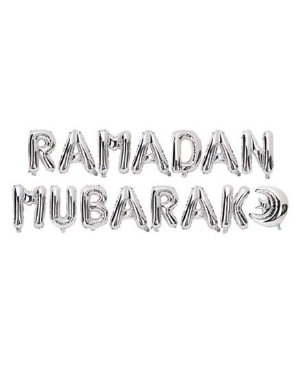 حفلة العيد بالونات حروف رمضان مبارك مع هلال ونجمة فضية - 15 قطعة