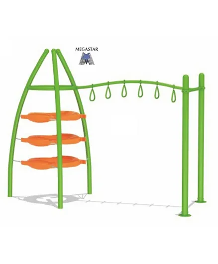 Megastar Outdoors Kids Gym With Trapeze Swing Bars Playset - Orange & Green