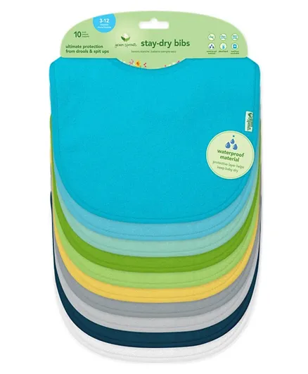 Green Sprouts Stay Dry Infant Bibs Pack of 10 - Aqua
