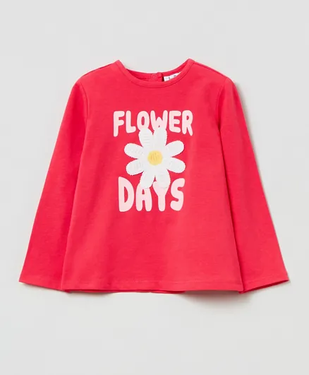 OVS Flower Dress Embroidered T-Shirt - Red