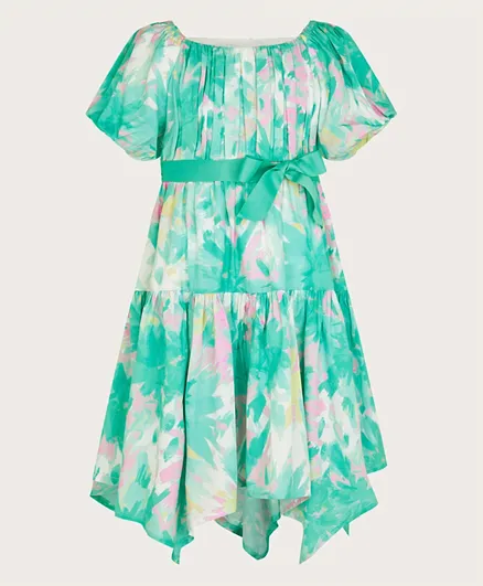 مونسون تشيلدرن فستان ذو حافة منديل النخيل - أخضر