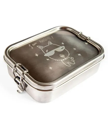 Bamboo Bark Stainless Steel Lunch Box with Dip Container I am Awesome Print 700ml - Brushed Silver