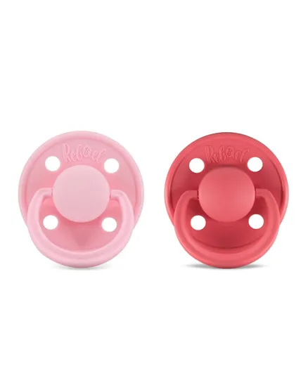 Rebael Mono Natural Rubber Round 2 Pacifiers - Sweet Pink/Salmon