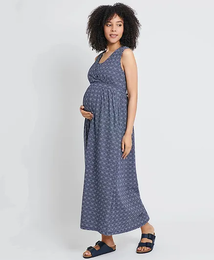 JoJo Maman Bebe Maternity Batik Print Feeding Dress - Navy