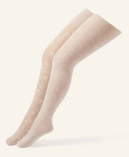 Monsoon Children 2 Pack Tights - Beige And Ivory