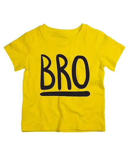 Twinkle Hands Half Sleeves Bro Print Cotton T-Shirt - Yellow