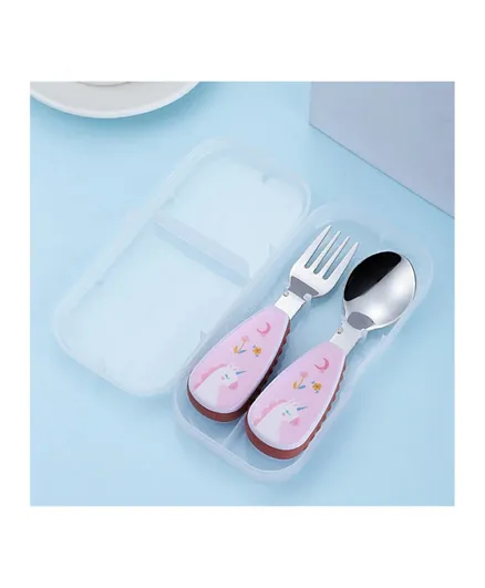 Brain Giggles Unicorn Spoon and Fork Set For Kids With Case - Pink