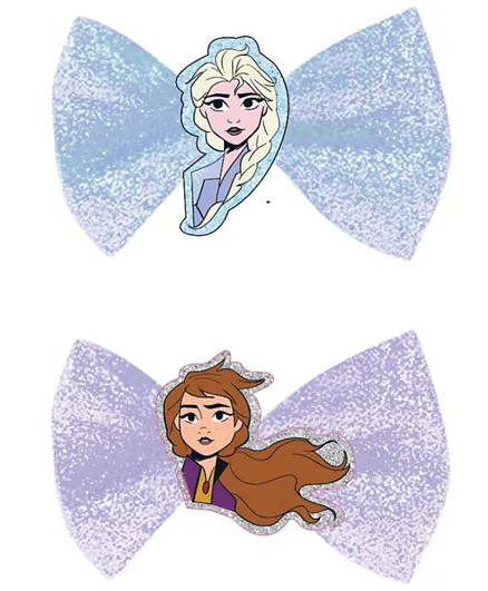 مجموعة مشابك بتصميم عقدة فيونكة مع حلية بصميم من فيلم Frozen II من ديزني - لون أزرق وأرجواني