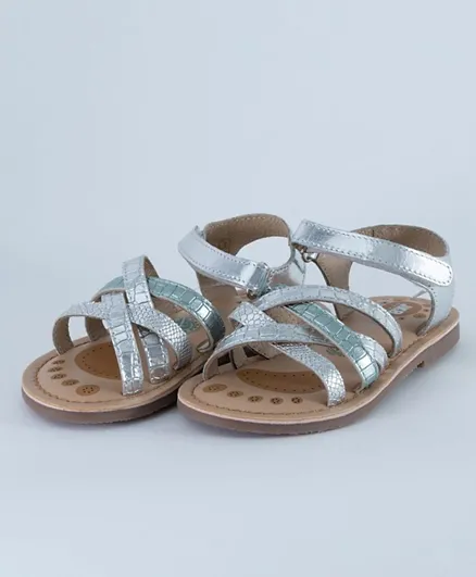 Just Kids Brands Mia Single Velcro Flat Sandals - Silver
