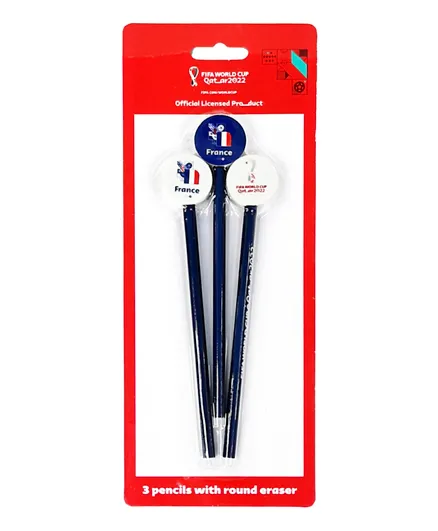 FIFA 2022 France Country Pencils with Round Eraser - 3 Pieces