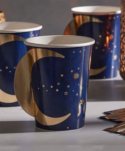 Eid Party Navy & Gold Pop Out Moon Paper Cups