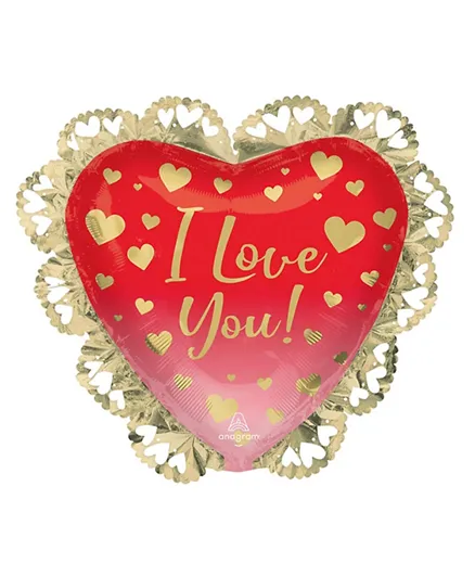 Party Centre I Love You Ombre & Gold Hearts SuperShape Balloon