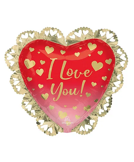 Party Centre I Love You Ombre & Gold Hearts SuperShape Balloon