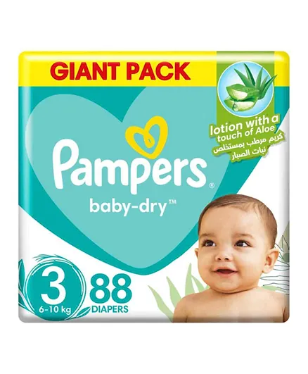 Pampers Baby-Dry Taped Diapers with Aloe Vera Lotion Giant Pack Size 3 -  88 Pieces
