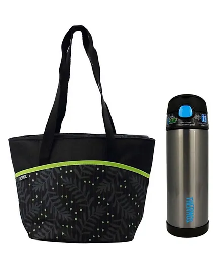 Thermos Raya 9 Can Lunch Tote Green Dot + Thermos Funtainer Stainless Steel Hydration Bottle 470 ML - Combo