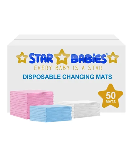Star Babies Disposable Changing Mats Pack of 50 - Blue/White/Lavender