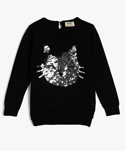 Koton Cat Embellished Sweater - Black