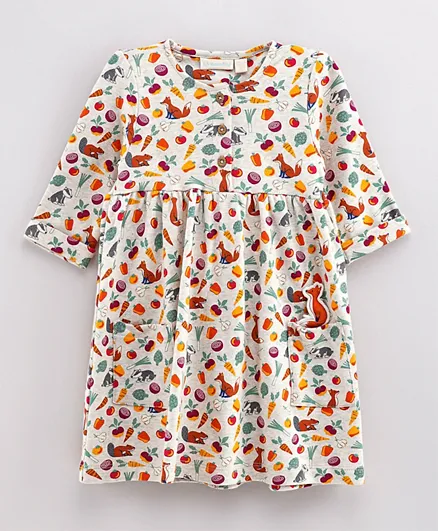 JoJo Maman Bebe Vegetable Print Pet In Pocket Dress - Multicolor
