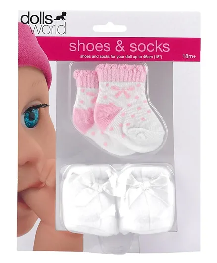 Dollsworld  Shoes & Socks Set White - Pack of 2 (Color and Design may vary)