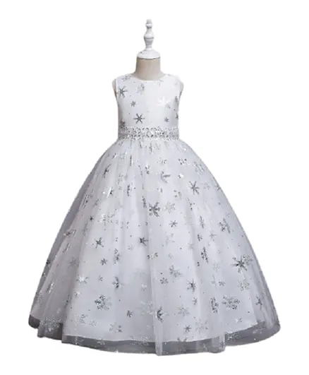 DDaniela Snowflakes Long Maxi Dress - White