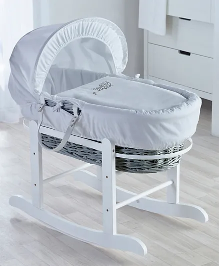 Kinder Valley Sleepy Owl Wicker Moses Basket with Rocking Stand - White