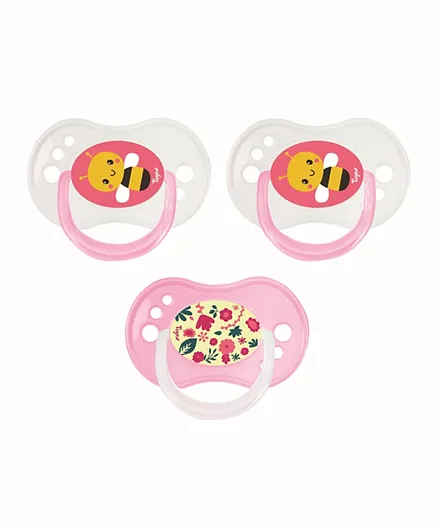 Tigex Silicone Pacifiers Reversible Day & Night Girl Pack Of 3 - Multicolor
