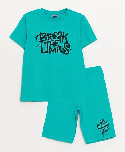 LC Waikiki Break The Limits Graphic T-shirt & Shorts Set - Green