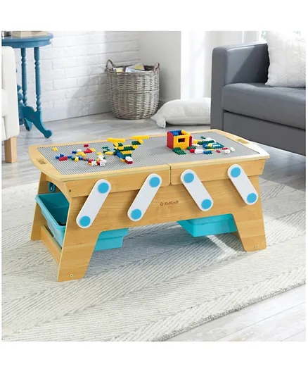 كيدكرافت طاولة لعب وتخزين الطوب الخشبية مع مجموعة بناء - 202 قطعة