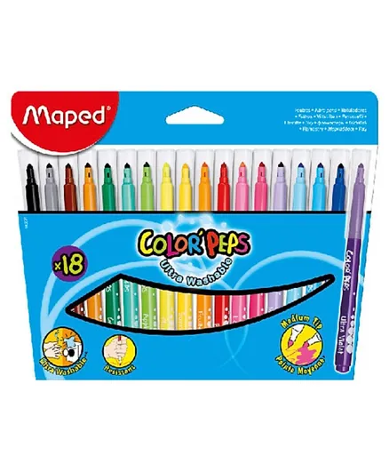 أقلام فلت تيب متعددة الألوان مابيد كولور بيبس - عبوة من 18