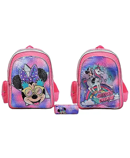 Disney Minnie Believe In Love   Backpack 18 Bp Plus Pencil Case Set - Pink Purple