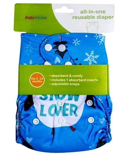 Baby Vision All-In-One Reusable Diaper with One Insert Snow Design - Blue