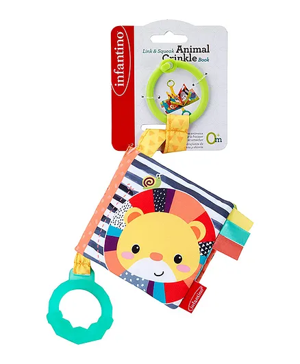 Infantino Link & Crinkle Animal Counting Book , Multicolor, Interactive Counting & Textures Toy for Babies, Safe Material & BPA-free Teether