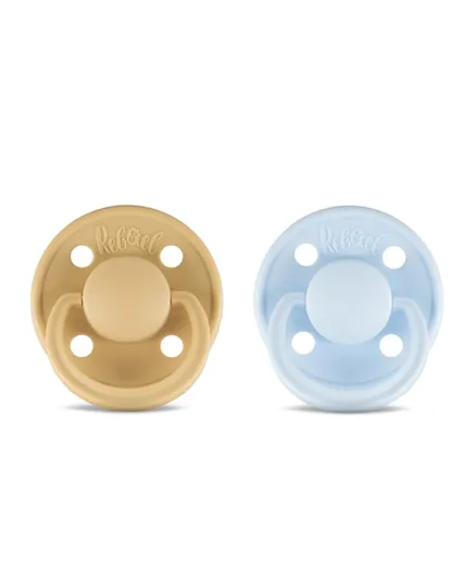 Rebael Mono Natural Rubber Round 2 Pacifiers - Almond/Tiny Sky