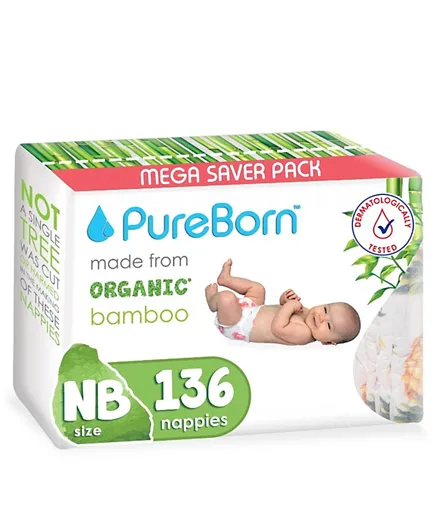 PureBorn Organic Daisys New Born Value Pack Newborn - 136 Pieces