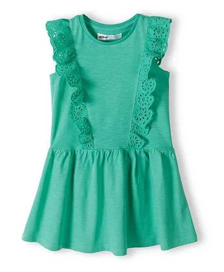 Minoti Broderie Anglaise Frilled Cotton Jersey Dress - Green