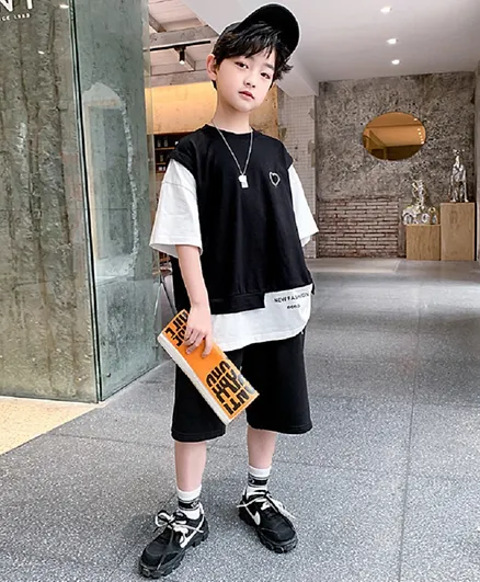 Babyqlo Embroidered T-Shirt and Shorts - White And Black