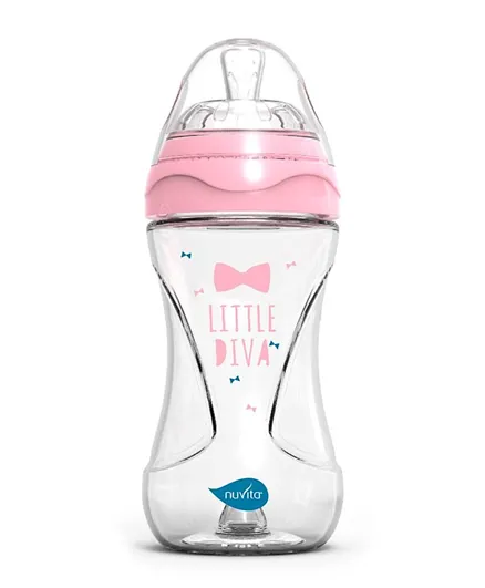 Nuvita Mimic Collection Feeding Bottle with Innovative Teat And Anti-colic System Pink 6031 - 250mL